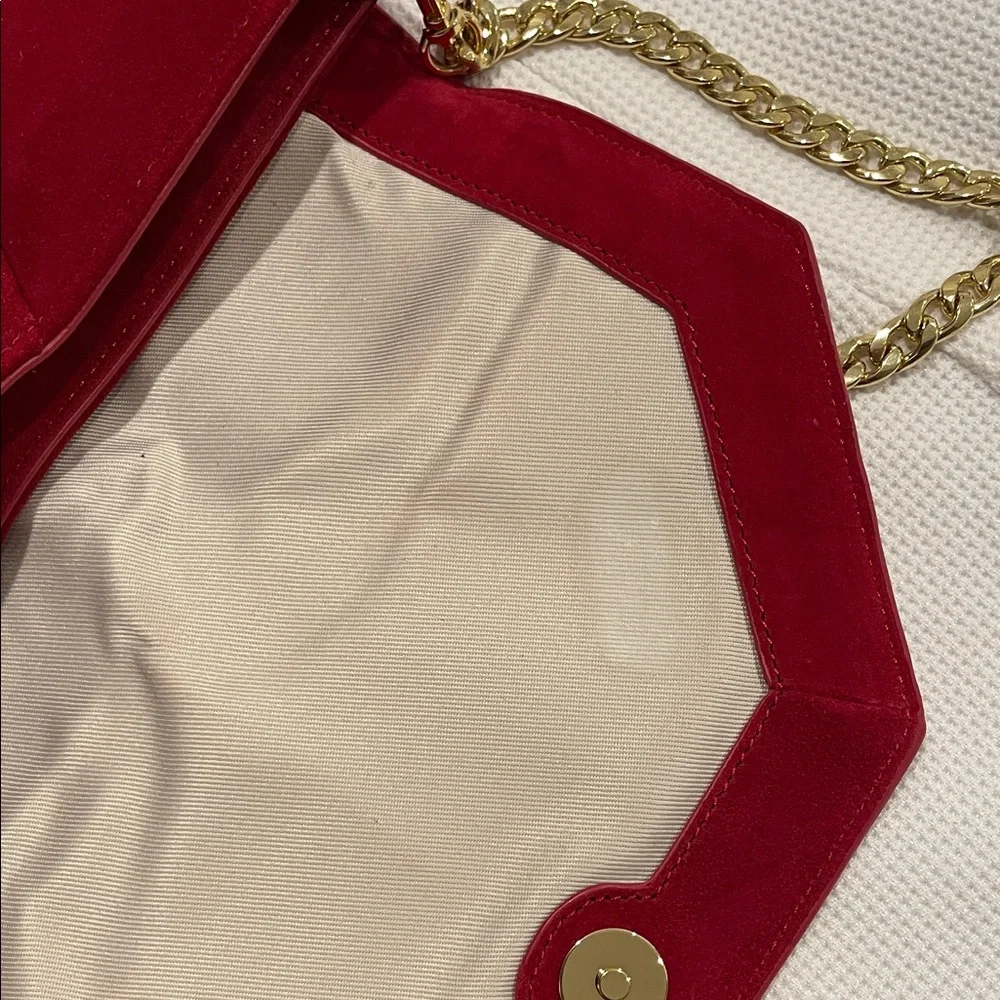 Ann Taylor Red Suede Shoulder Clutch Bag - Picture 4 of 9